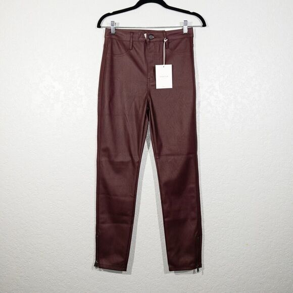 NWT KanCan‎ Maroon High Rise Faux Leather Skinny Pants Size 5 / 26 - Picture 1 of 8